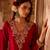 Crimson red embroidered cupro silk anarkali set