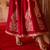 Crimson red embroidered cupro silk anarkali set