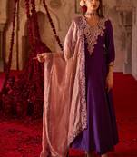 Rich purple embroidered cupro silk anarkali set