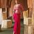 Fuchsia pink embroidered cupro silk jacket skirt set