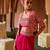 Fuchsia pink embroidered cupro silk jacket skirt set