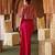 Fuchsia pink embroidered cupro silk jacket skirt set