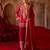 Crimson red embroidered cupro silk farsi kurta set