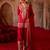 Crimson red embroidered cupro silk farsi kurta set