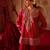 Crimson red embroidered cupro silk farsi kurta set