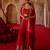 Crimson red embroidered cupro silk cape palazzo set