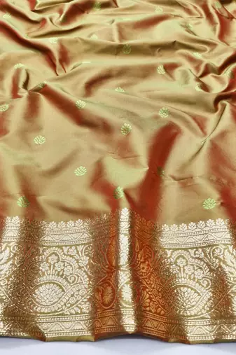 Mehendi zari woven silk traditional saree with blouse piece