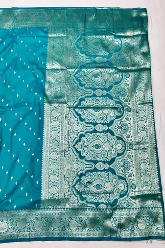 Blue zari woven silk traditional saree with blouse piece