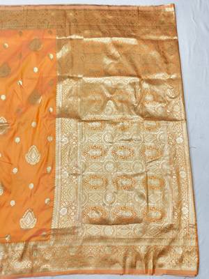 Light orange zari woven silk traditional saree with blouse piece 2