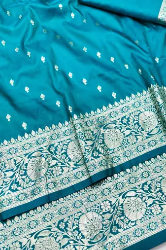 Blue zari woven silk traditional saree with blouse piece