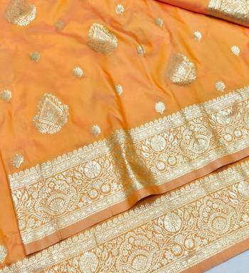 Light orange zari woven silk traditional saree with blouse piece 3