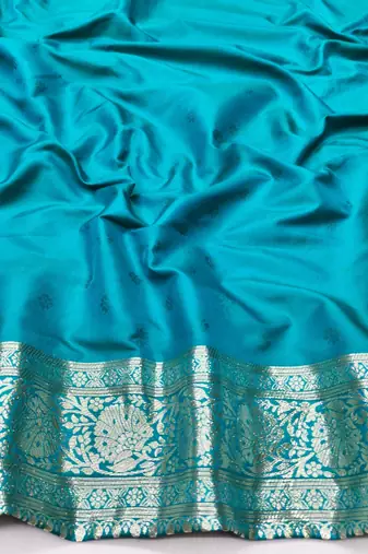 Blue zari woven silk traditional saree with blouse piece