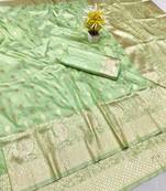 Light green zari woven banarasi silk traditional saree with blouse piece