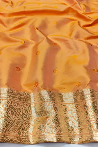 Light orange zari woven silk traditional saree with blouse piece