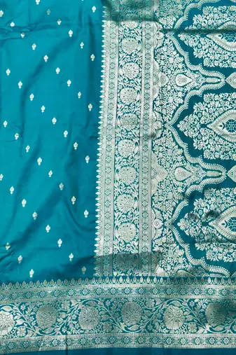 Blue zari woven silk traditional saree with blouse piece