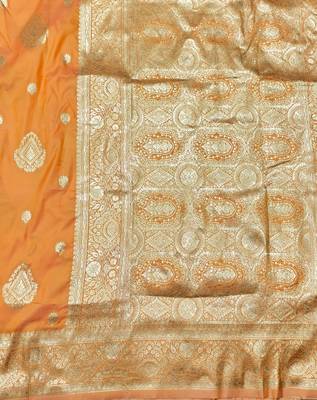 Light orange zari woven silk traditional saree with blouse piece 5