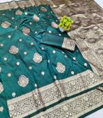 Dark blue zari woven banarasi silk traditional saree with blouse piece