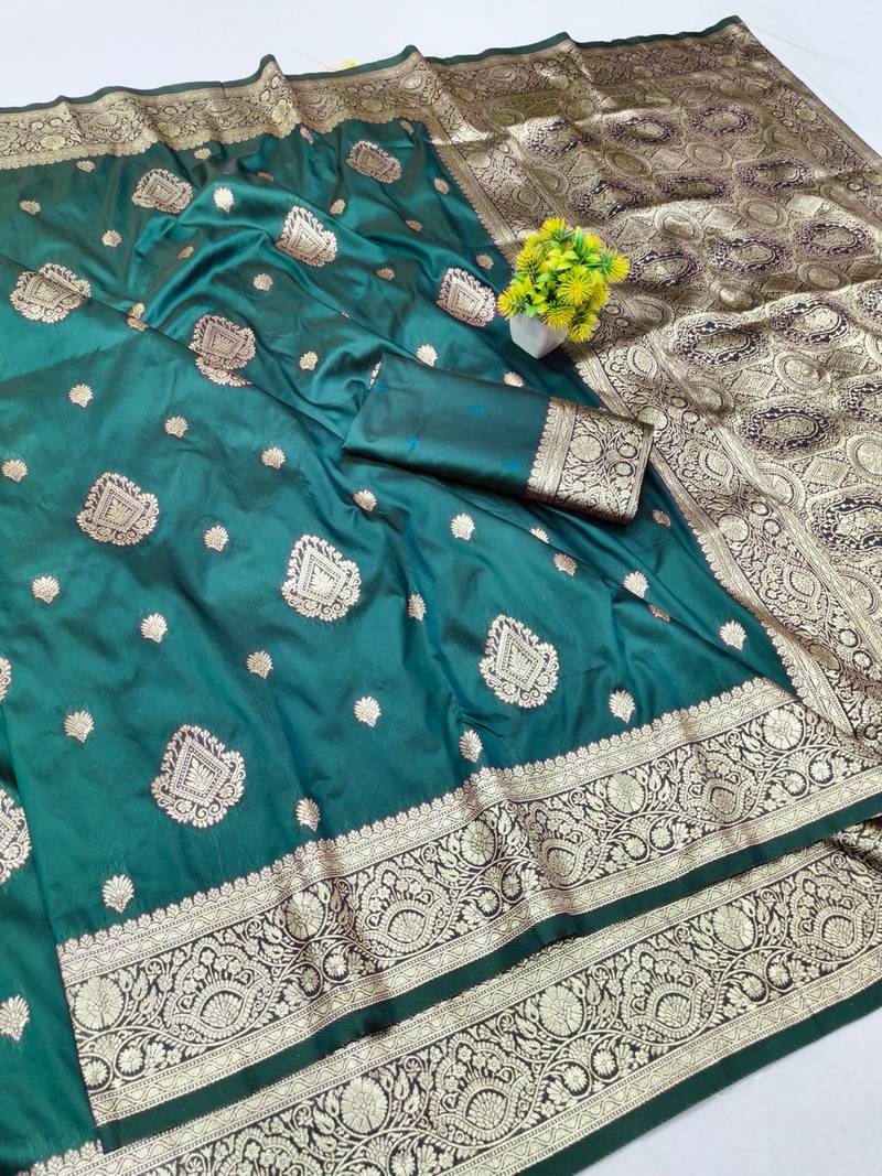Dark blue zari woven banarasi silk traditional saree with blouse piece