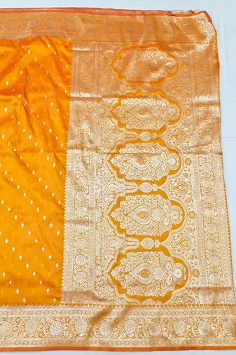Orange zari woven silk traditional saree with blouse piece