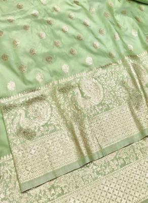 Light green zari woven silk traditional saree with blouse piece 3