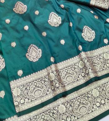 Dark blue zari woven silk traditional saree with blouse piece 3