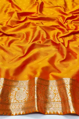 Orange zari woven silk traditional saree with blouse piece