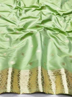 Light green zari woven silk traditional saree with blouse piece 4