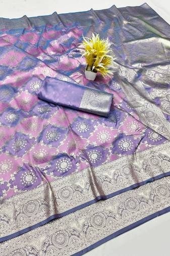 Purple zari woven silk traditional saree with blouse piece