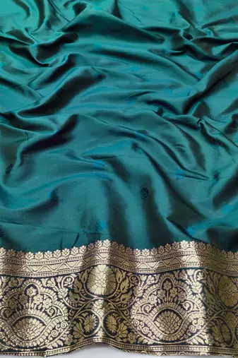 Dark blue zari woven silk traditional saree with blouse piece