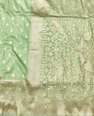 Light green zari woven silk traditional saree with blouse piece 5