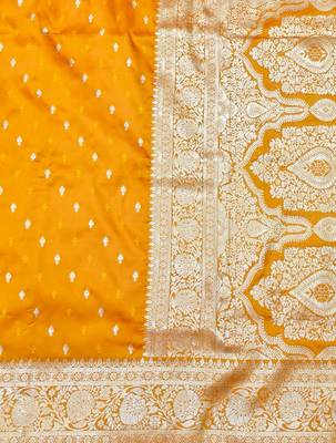 Orange zari woven silk traditional saree with blouse piece 5