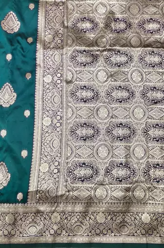 Dark blue zari woven silk traditional saree with blouse piece