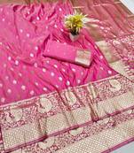 Pink zari woven banarasi silk traditional saree with blouse piece