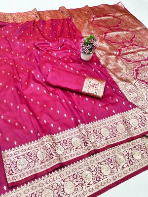 Rani zari woven silk traditional saree with blouse piece 1