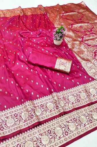 Rani zari woven silk traditional saree with blouse piece