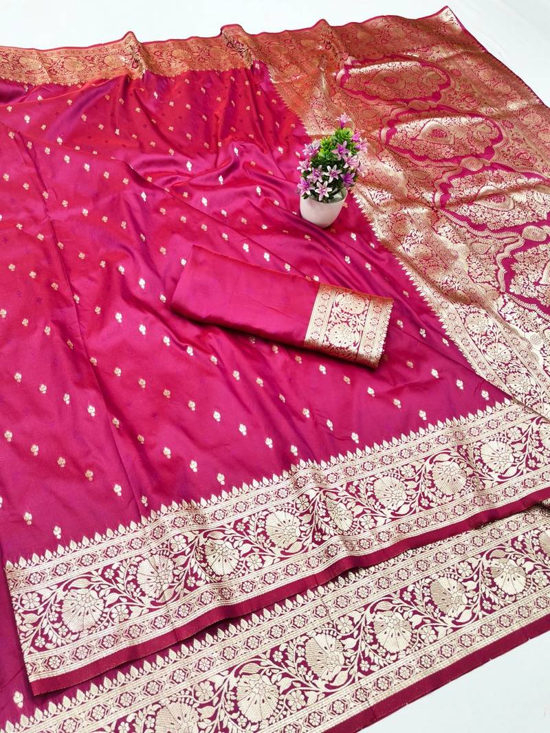 Rani zari woven banarasi silk traditional saree with blouse piece