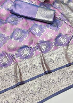 Purple zari woven silk traditional saree with blouse piece 3
