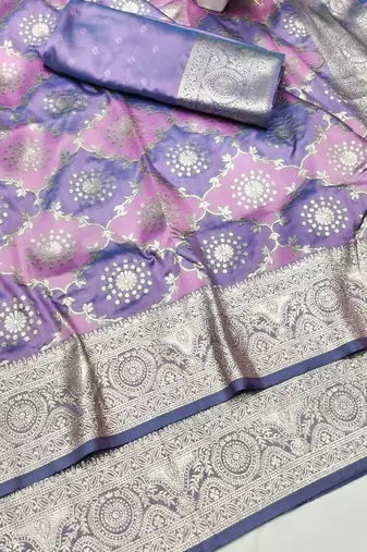 Purple zari woven silk traditional saree with blouse piece