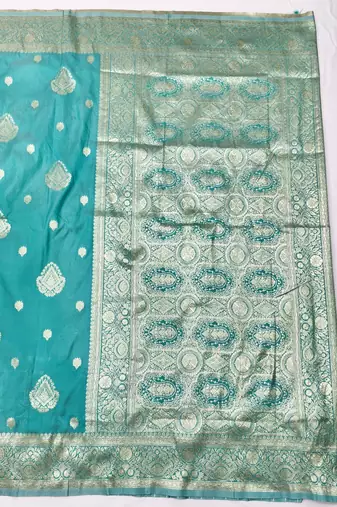 Light blue zari woven silk traditional saree with blouse piece