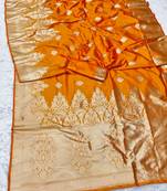 Gold zari woven banarasi silk traditional saree with blouse piece