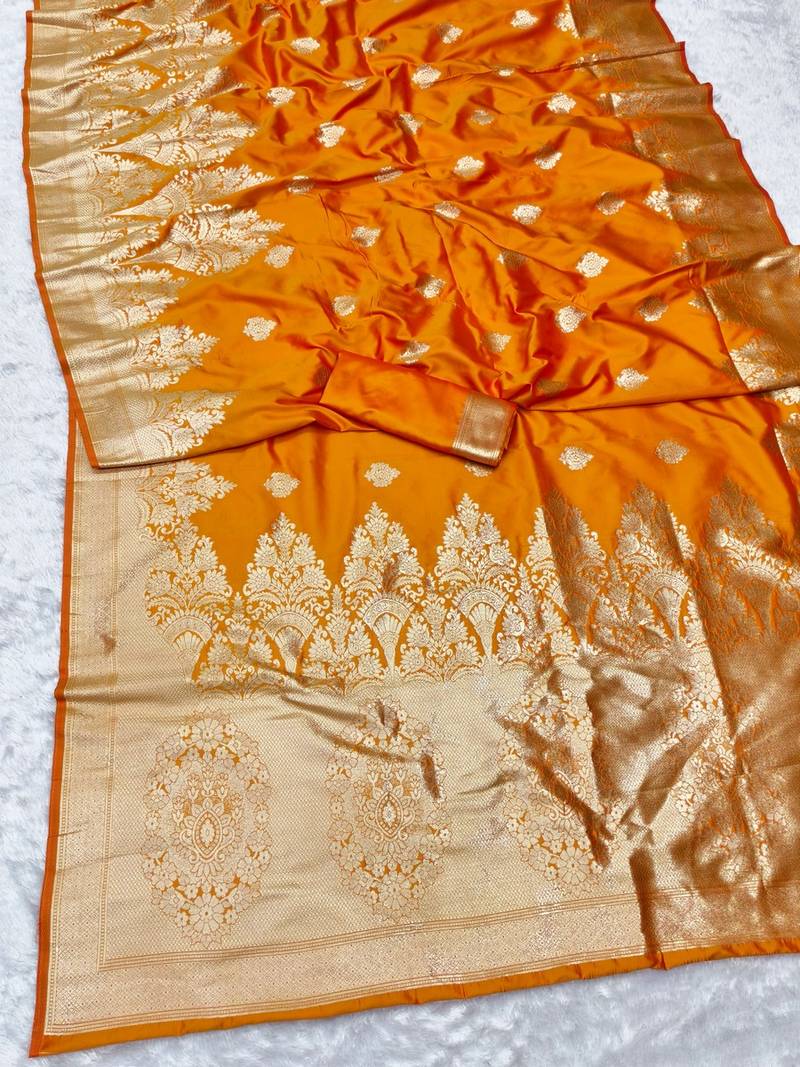 Gold zari woven banarasi silk traditional saree with blouse piece