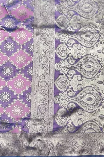 Purple zari woven silk traditional saree with blouse piece