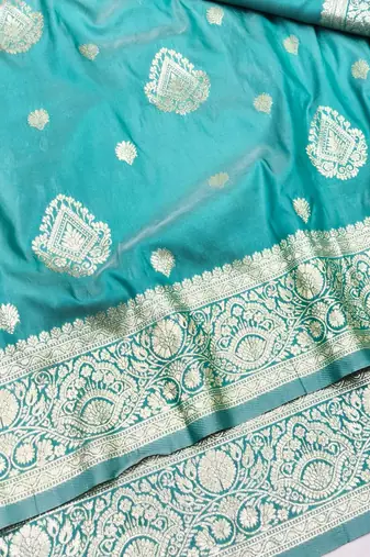 Light blue zari woven silk traditional saree with blouse piece