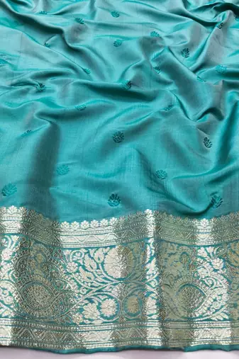 Light blue zari woven silk traditional saree with blouse piece