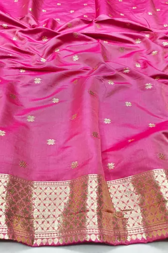 Pink zari woven silk traditional saree with blouse piece