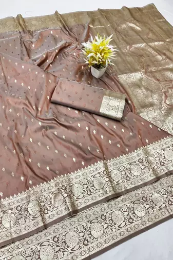 Coffee zari woven silk traditional saree with blouse piece