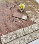 Coffee zari woven banarasi silk traditional saree with blouse piece