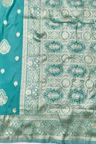 Light blue zari woven silk traditional saree with blouse piece