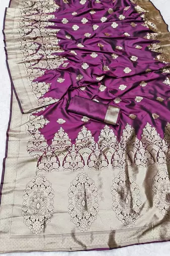 Wine zari woven banarasi silk traditional saree with blouse piece