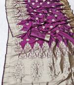 Wine zari woven banarasi silk traditional saree with blouse piece